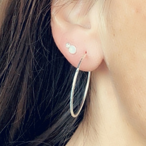 Sterling Silver Crystal and Opal Tiny Stud Earrings - Picture 9 of 9